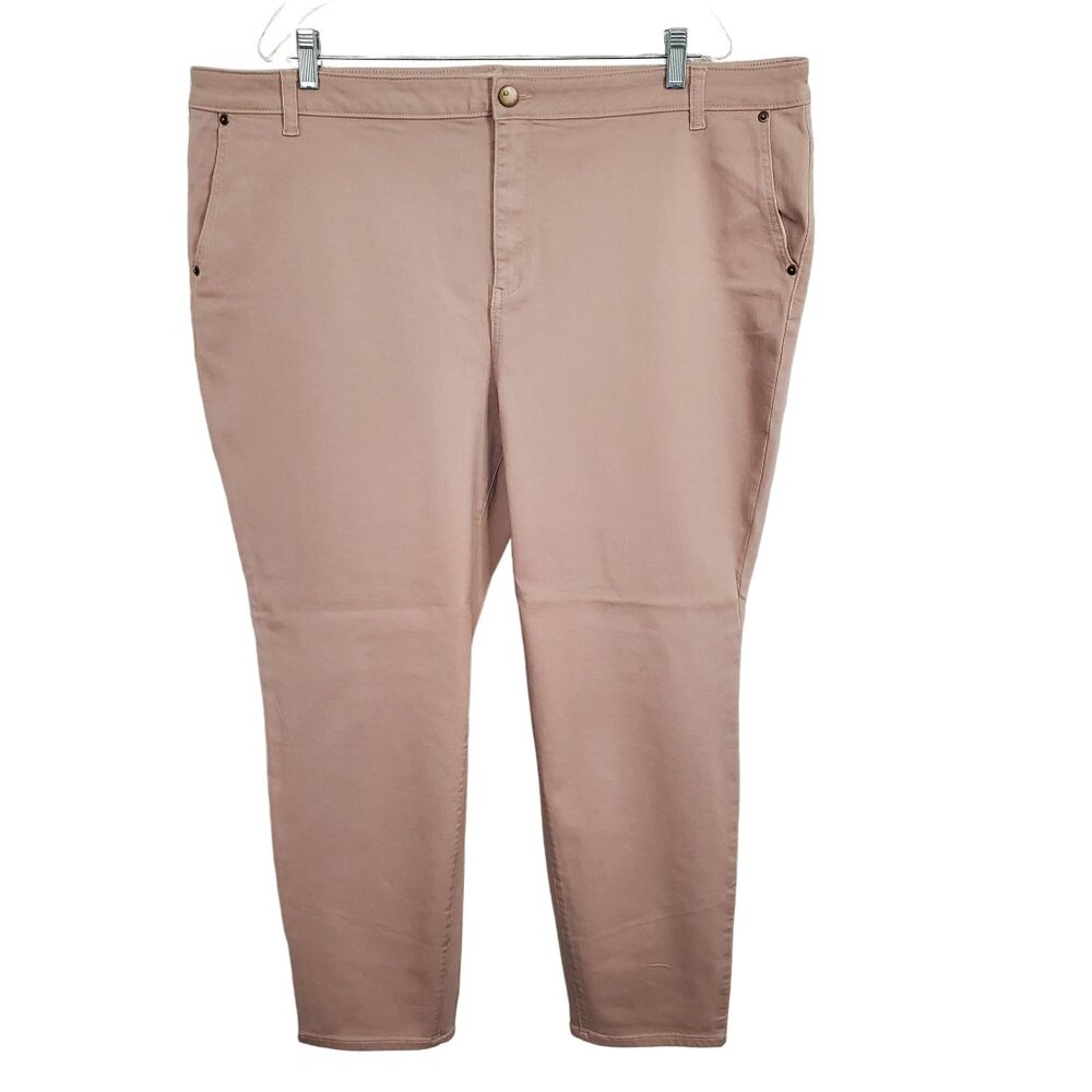 LOGO Lori Goldstein Sz 24W Pants Skinny Cotton Blend Twill Stretch Pockets Pink